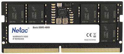 ������ DDR5 8GB 4800MHz Netac NTBSD5N48SP-08 Basic RTL Gaming PC5-38400 CL40 SO-DIMM 262-pin 1.1� original Intel Ret