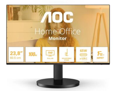  AOC 23,8" 24B3CF2, 16:9, IPS, FHD, 4ms, 250cd, 100Hz, HDMI, USB, USB-C, SPK, HAS