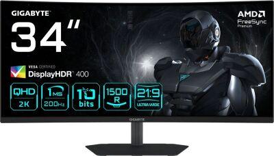 ������� Gigabyte 34" G34WQC2 EK ������ VA LED 21:9 HDMI M/M ������� HAS Piv 4000:1 450cd 178��/178�� 3440x1440 200Hz FreeSync Premium DP WQ 7.36��