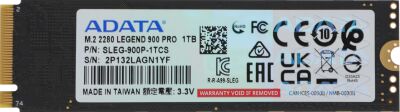 ���������� SSD A-Data PCIe 4.0 x4 1TB SLEG-900P-1TCS Legend 900 Pro M.2 2280