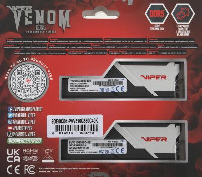 ������ DDR5 2x8Gb 5600MHz Patriot PVV516G560C40K Viper Venom RTL Gaming PC5-44800 CL40 DIMM 288-pin 1.25� kit � ���������� Ret