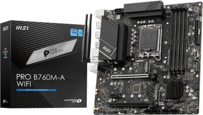 ����������� ����� MSI PRO B760M-A WIFI Soc-1700 Intel B760 4xDDR5 mATX AC`97 8ch(7.1) 2.5Gg+HDMI+DP