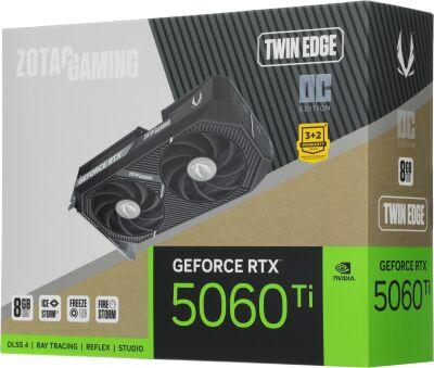 ���������� Zotac PCI-E 5.0 RTX 5060TI 8GB TWIN EDGE OC NVIDIA GeForce RTX 5060TI 8Gb 128bit GDDR7 2602/28000 HDMIx1 DPx3 HDCP Ret